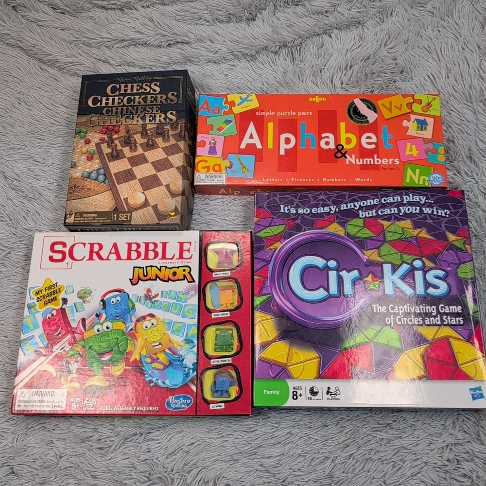 Lot Of 4 Games Homeschool Learning Educational Cirkis Scrabble Chess Checkers